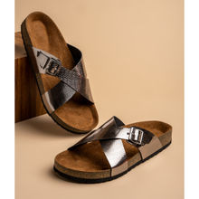 MOZAFIA Silver Lizard Grain Cork Sandals for Women