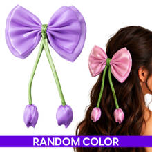 Matra Bow Hair Clip with Tulip Flower Ribbon Satin Bowknot Korean Alligator Clip for Women & Kids