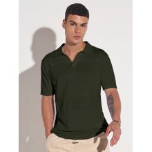 SHOWOFF Men Green Collar Regular Fit Semi Sheer Polo T-Shirt