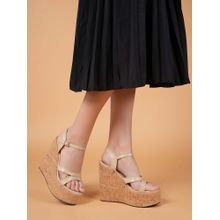 Drop Bold Beige Textured Open Toe Heels for Women
