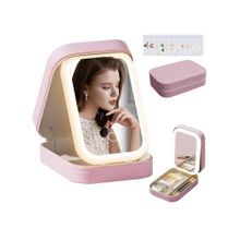 Awestuffs Pink Adjustable Lights LED Mirrored Makeup Organizer