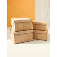 Savya Home Beige Bamboo Laundry Basket (Pack of 4)