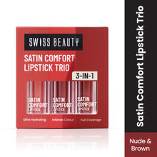 Swiss Beauty Satin Comfort Lipstick Trio 3-In-1 Combo - 1 Nude And Brown