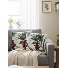 Izaafa Elegant Maroon & Green Botanical Throw Decorative Cushion Covers (18x18 Inches) (Pack of 2)
