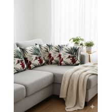 Izaafa Elegant Maroon & Green Botanical Throw Decorative Cushion Covers (18x18 Inches) (Pack of 5)