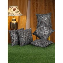 HOSTA HOMES Printed Geometric Square Decorative Cushion Covers - Grey (16x16 Inches)