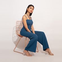 Twenty Dresses by Nykaa Fashion Blue Solid Wide Leg Strappy Jumpsuit
