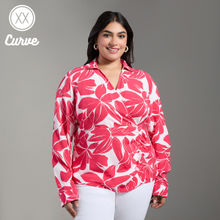 Twenty Dresses by Nykaa Fashion Curve Fuchsia Pink and White Floral Print Double Collar Wrap Top