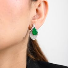 METALM Green Emerald Drop Stud Earrings