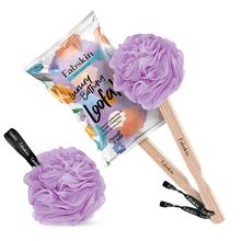Fabskin Loofah Duo Pack - Bath Brush With Wooden Handle & Round Loofah - For Men & Women-Purple