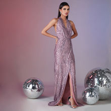 RSVP by Nykaa Fashion Lavender Halter Neck Sequins Gown