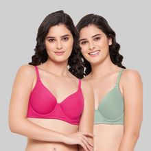 Clovia Cotton Level 1 Push Up Padded Underwired Demi Cup T-shirt Bra-Multi-Color (Pack of 2)