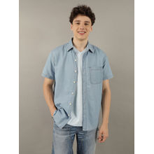 American Eagle Mens Blue Short Sleeve Denim Button-Up Shirt