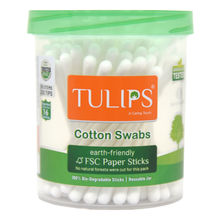 Tulips Cotton Ear Buds/Swabs With White Paper Sticks Jar (100 Sticks / 200 Tips)