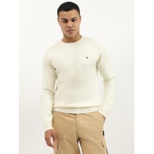 United Colors of Benetton Off White Regular Fit Crew Neck Solid Premium Sweater