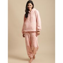 Secret Wish Women Light Pink Faux Fur Night Suit (Set of 2)