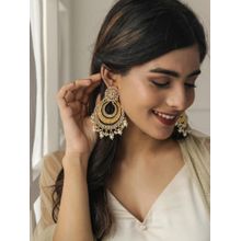 Fida White Pearl Kundan Gold Plated Chandbali Earrings