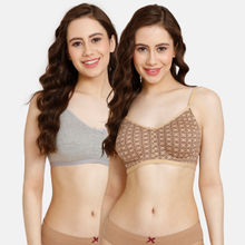 Zivame Rosaline Double Layered Non Wired 3-4th Coverage T-Shirt Bra - Grey Brown (Pack of 2)