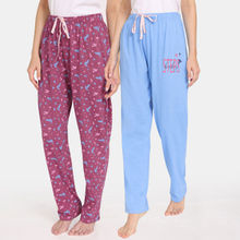 Zivame Rosaline Bloom Fest Knit Cotton Pyjama - Purple Blue (Pack of 2)