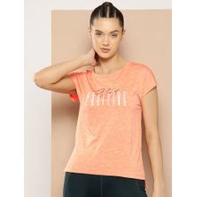 Alcis Orange Women Typography Printed Dry Tech Comfortable Fit Running T-Shirt