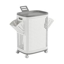 House of Quirk Silver 70L Rolling Laundry Hamper with Lid 70L Rolling Laundry with Lid Basket