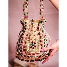 House Of Kosha Aiza Multi-Coloured Suede Embellished Potli