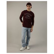 American Eagle Men Burgundy Long-Sleeve Logo Graphic Thermal T-Shirt