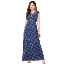 PIU Womens Premium Cotton Sleeveless Nightdress Blue
