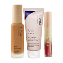 FLiCKA Combo Pro HD Liquid Foundation 305 Dusky + Silk Touch Primer + R U Ready Liquid Lipstick