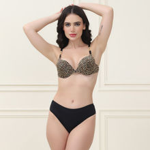 PrettyCat Pushup Padded Front Open Sexy Bra Panty with Chain Strap Multi-Color (Set of 2)
