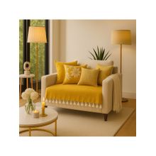 THROW PILLOW Mustard With Small Tassel Trim Lace Sofa Cover
