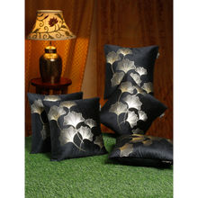HOSTA HOMES Black & Gold Set of 5 Floral Velvet Square Cushion Covers 16x16 inches