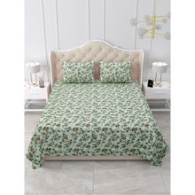 Bella Casa Double Bedsheet Cotton King Size with 2 Pillow Covers Floral Design Green Colour