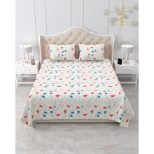Bella Casa Double Bedsheet Set Cotton King Size with 2 Pillow Covers Floral Design Multi Colour