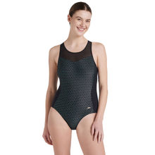 Speedo Women's Power Flex Mesh Panel One Piece Swimwear - Black & Greenglow