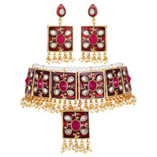 Peora Gold Plated Meenakari Maroon Padmavati Choker Necklace Earring Jewellery Set (PF36N16M)