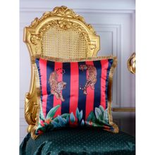 THE WHITE INK DECOR Premium Satin Cushion Cover Tropical Print, Stripes, Fringe Edging (16X16)