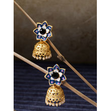 Priyaasi Blue & Black Gold-Plated Hand Painted Beaded Dome-Shaped Jhumkas