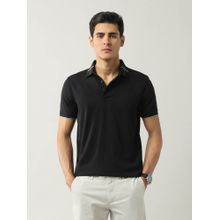 Arrow Men Black Solid Pure Cotton Polo T-shirt