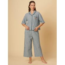 Chemistry Striped Nightsuit Embroidery Black