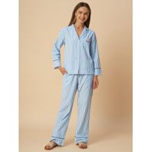 Chemistry Striped Nightsuit Ric Rac Detailing Blue
