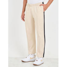 Styli Mens Beige Cotton Side Contrast Open Hem Relaxed Fit Trackpant with Zip Pockets