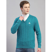 Monte Carlo Sea Green Woven V-Neck Sweater