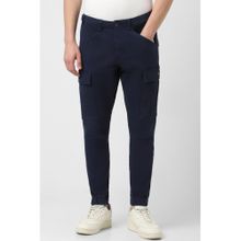 Peter England Men Navy Blue Solid Jogger Fit Casual Trouser