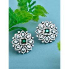 Soleil 92.5 Sterling Silver White Rhodium Green Big Tops Earring