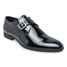 Imperio Men Black Solid Patent Leather Monk Strap Shoes