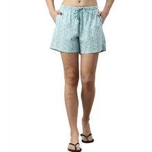 Enamor Essentials Womens E062-Relaxed Fit Thigh Length Jersey Shorts-Bali Splash Aop - Blue