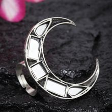 Moedbuille Handcut Mirror Encrusted Silver Plated Afghan Design Adjustable Finger Ring