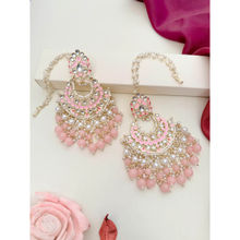 Abdesigns Gold-Plated Light Pink Meenakari Kundan Studded Chandbali Earrings