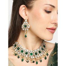 OOMPH Jewellery Green Stone & Kundan Heavy Necklace Set
